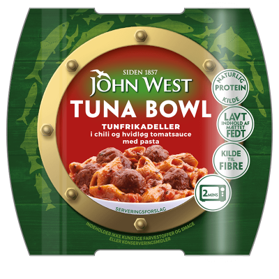 Tunfrikadeller i chili og hvidløg tomatsauce med pasta – 220g