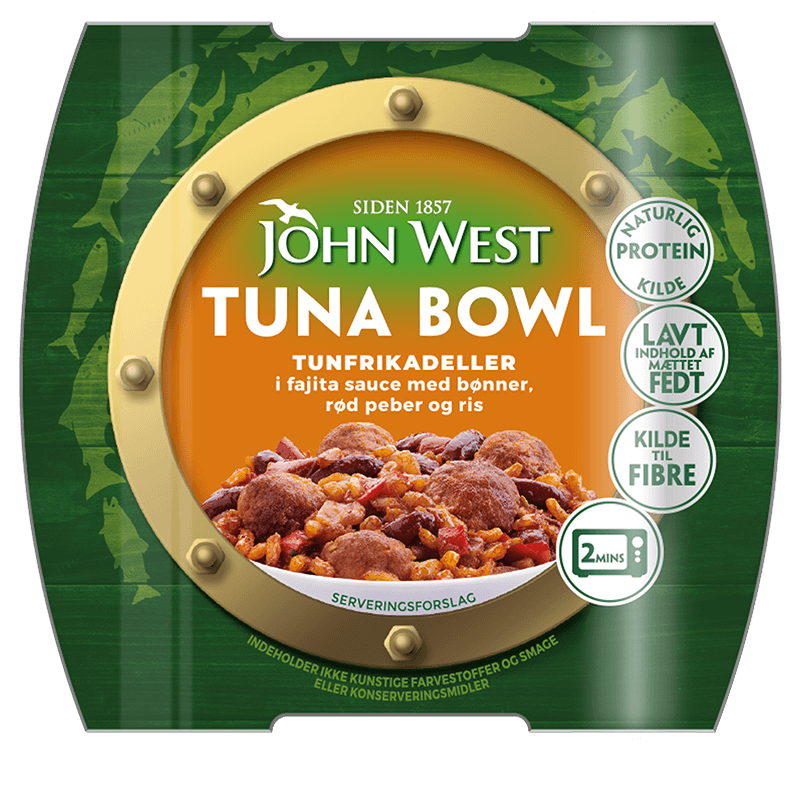 Tunfrikadeller i fajita sauce med bønner, rød peber og ris 220g John West Denmark